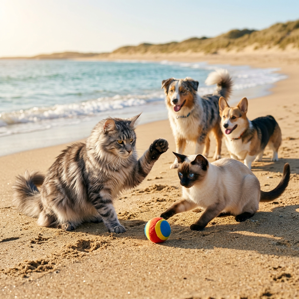 Warm-weather holiday pets with cats and dogs