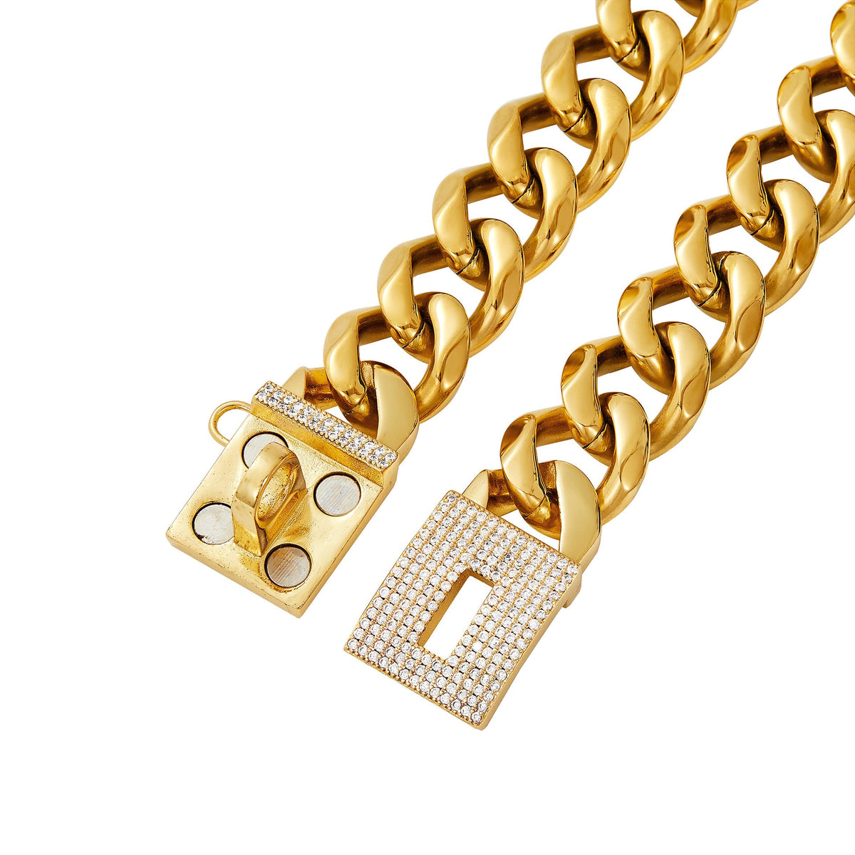 Gold-Tone Curb-Link Dog Necklace with Sparkling Clasp