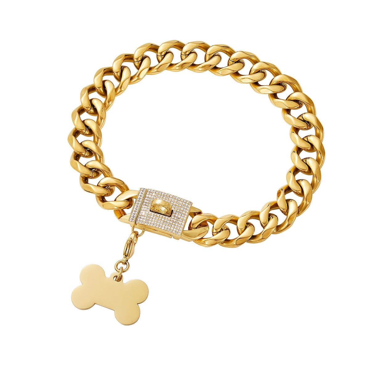 Gold-Tone Curb-Link Dog Necklace with Sparkling Clasp