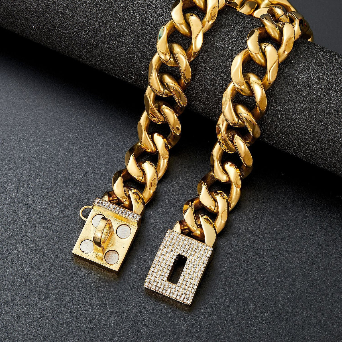 Gold-Tone Curb-Link Dog Necklace with Sparkling Clasp