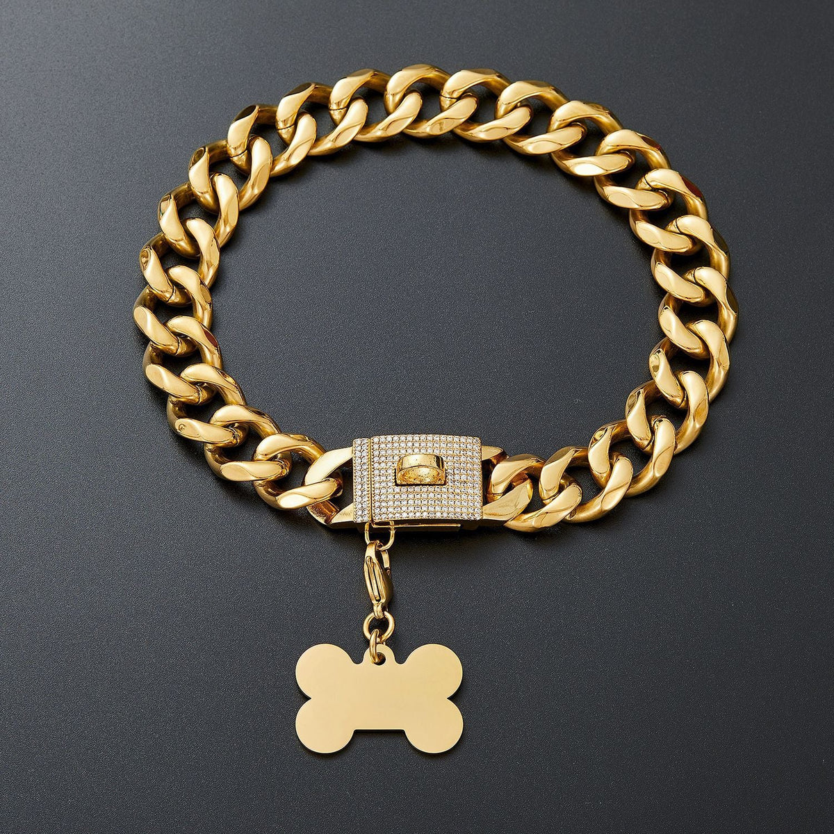 Gold-Tone Curb-Link Dog Necklace with Sparkling Clasp