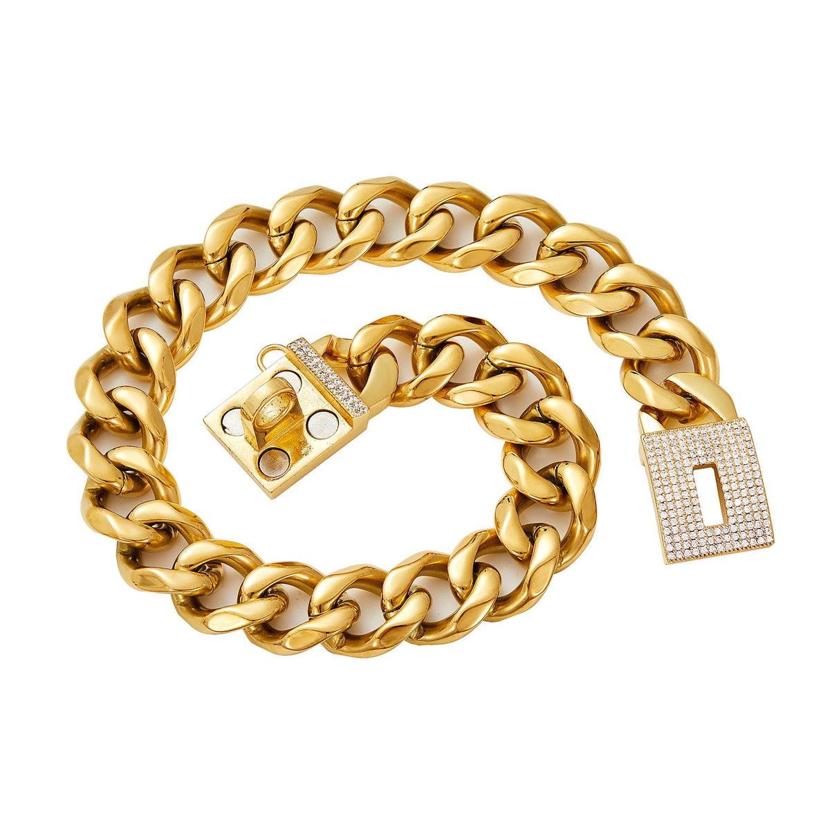 Gold-Tone Curb-Link Dog Necklace with Sparkling Clasp
