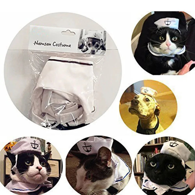 White Sailor Hat & Cloak Pet Costume