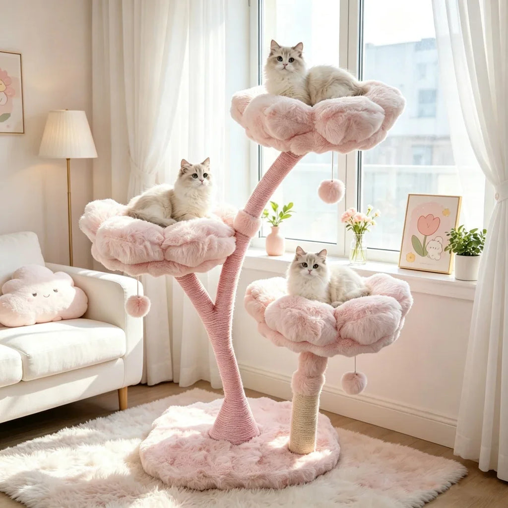 Plush Flower Cat Tree with Scratching Areas