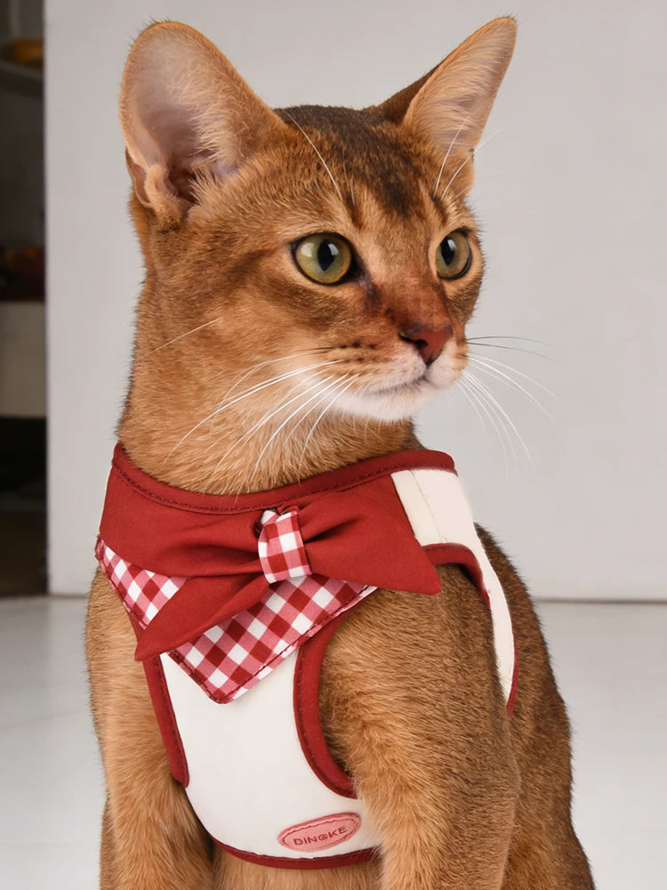 Bow-Detail Pet Vest Harness with Gingham Accent