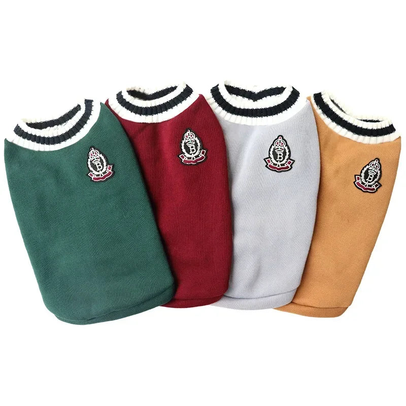Varsity-Style V-Neck Pet Sweater