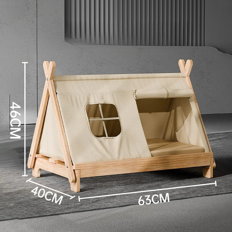 Elevated Wooden Cat Tent Bed with Peekaboo Window