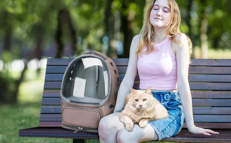 Green Clear-Front Cat Carrier Backpack with Storage Pockets