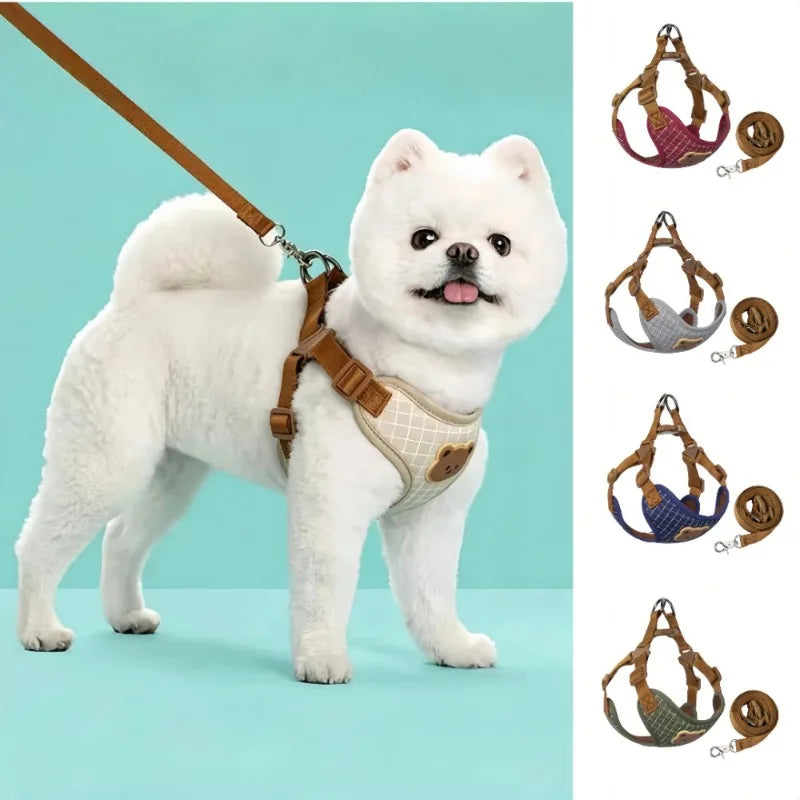 Bear-Detail Pet Harness & Leash Set with Mesh Lining