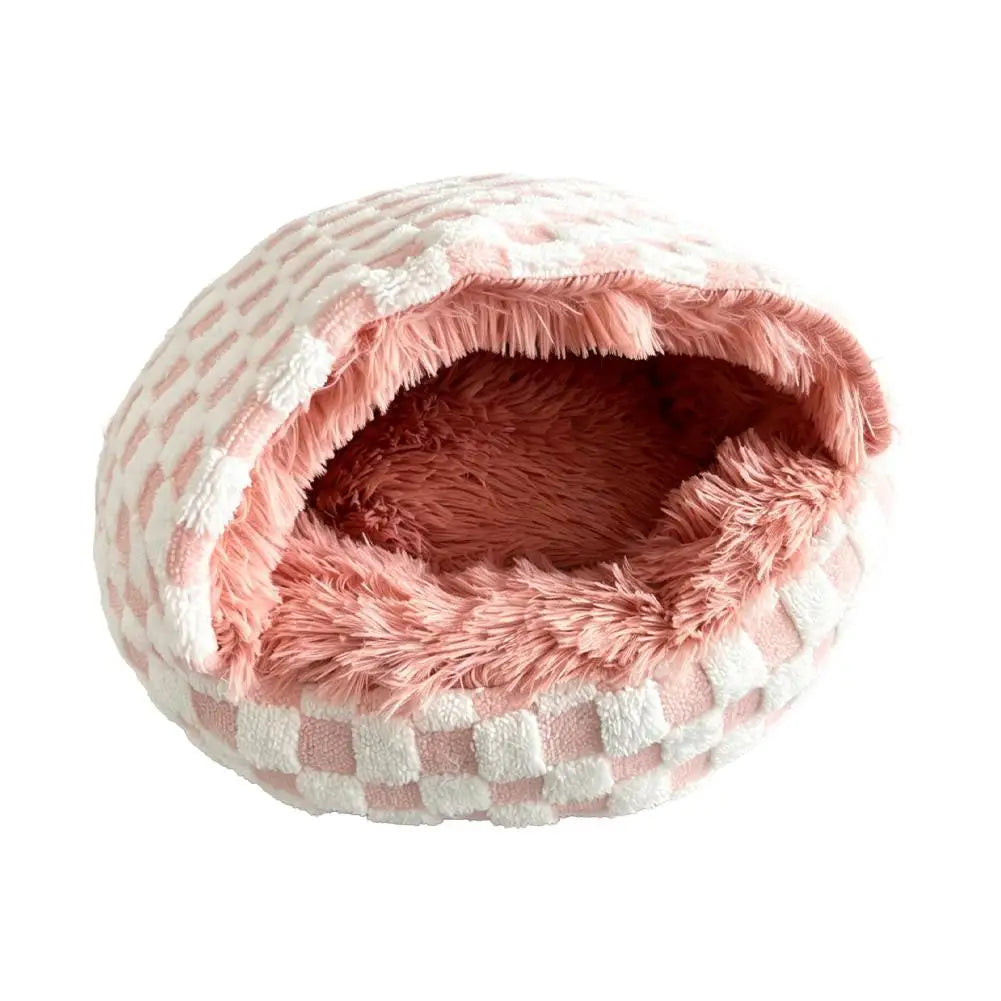 Checkerboard Plush Hooded Pet Bed