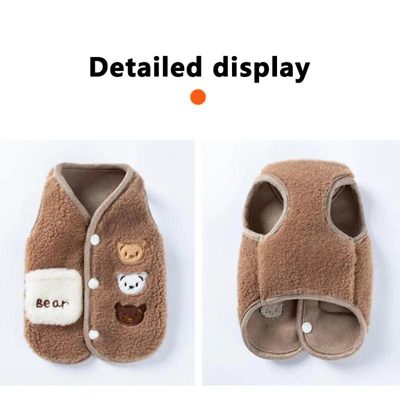 Teddy-Texture Pet Vest with Three Bear Details