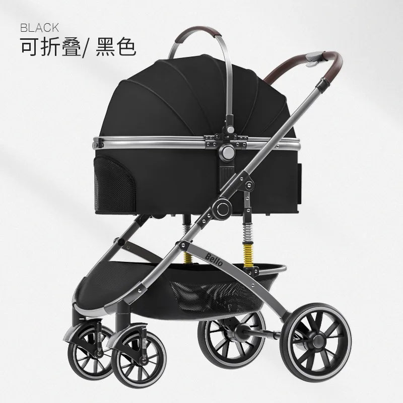 Folding Pet Stroller with Detachable Basket & Canopy