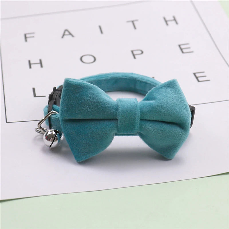 Velvet Bow-Tie Cat Collar with Bell