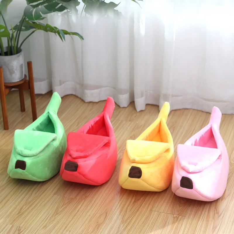 Banana-Shaped Cat Bed with Peel-Back Cover
