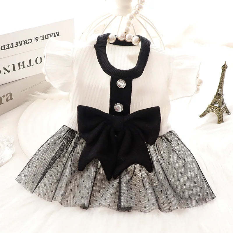 Black Bow Pet Occasion Outfit, Dress or Vest