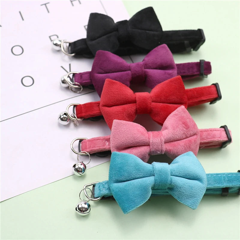 Velvet Bow-Tie Cat Collar with Bell