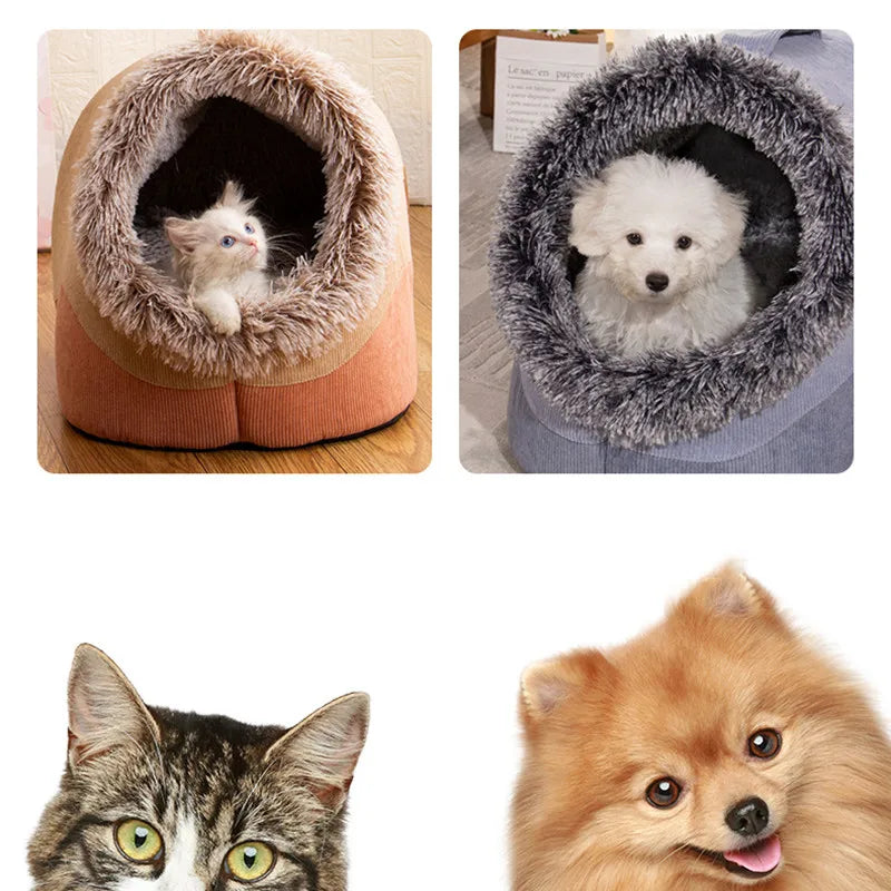 Plush-Trimmed Pet Cave Bed in Two Sizes