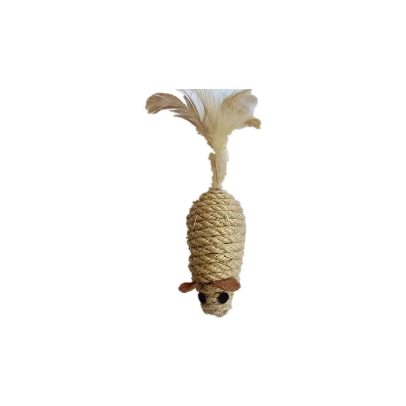 Sisal Mouse Cat Toys with Feather Tails