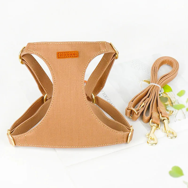 Caramel Adjustable Pet Harness & Leash Set
