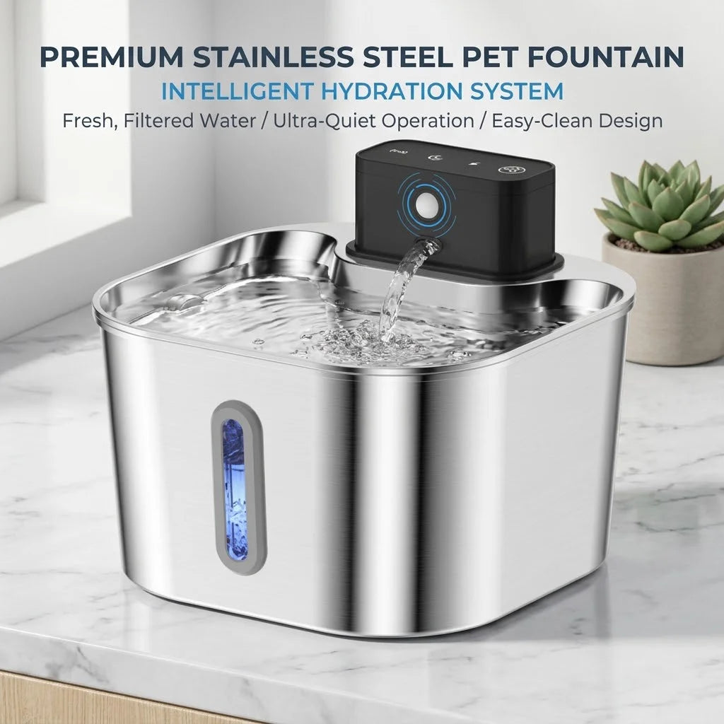 Stainless Steel Motion-Sensor Pet Water Fountain, 2L–2.2L