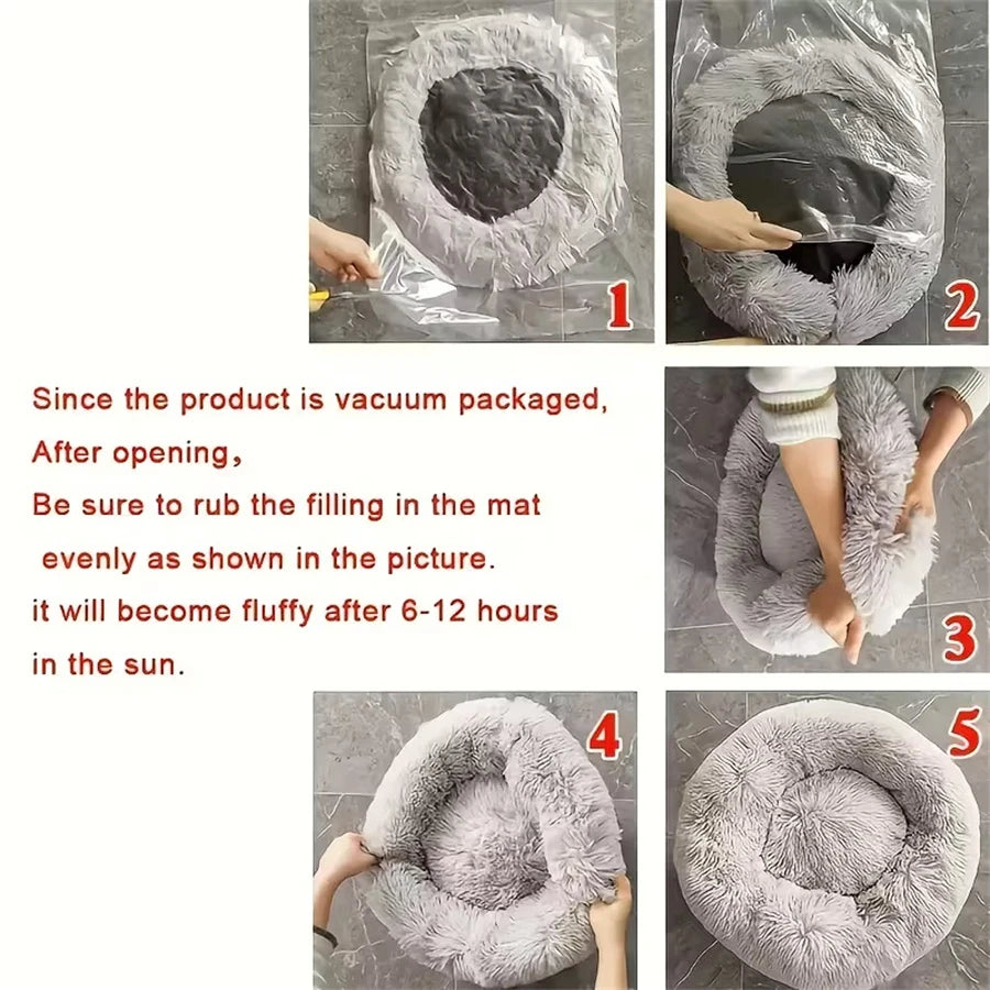 Plush Donut Bed for Cats & Small Dogs