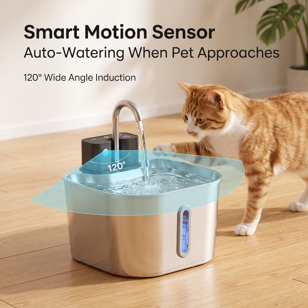 Stainless Steel Motion-Sensor Pet Water Fountain, 2L–2.2L
