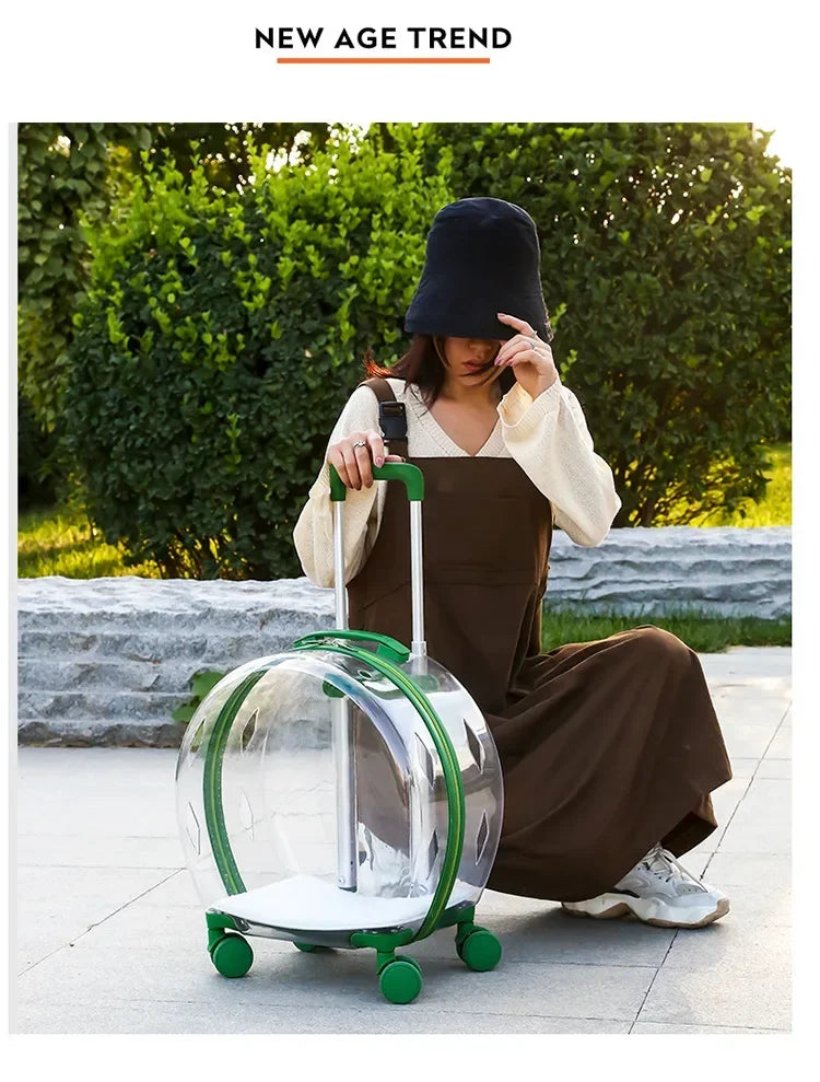 Clear Bubble Rolling Pet Carrier with Telescoping Handle