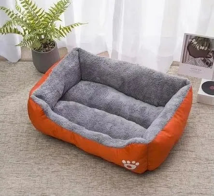 Plush-Lined Rectangular Pet Bed with Paw Detail