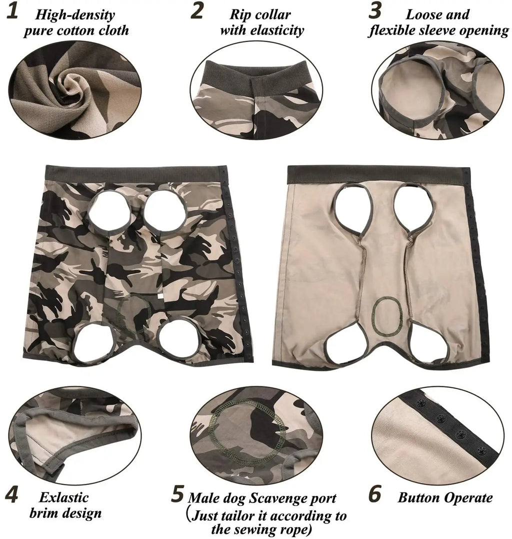 Camouflage & Blue Stripe Cat Recovery Suit