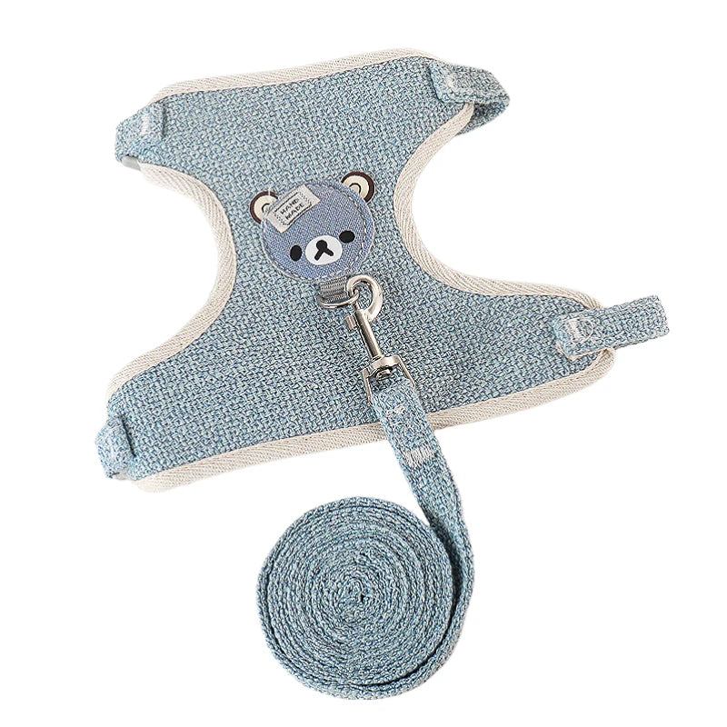 Textured Bear-Detail Pet Harness & Leash Set