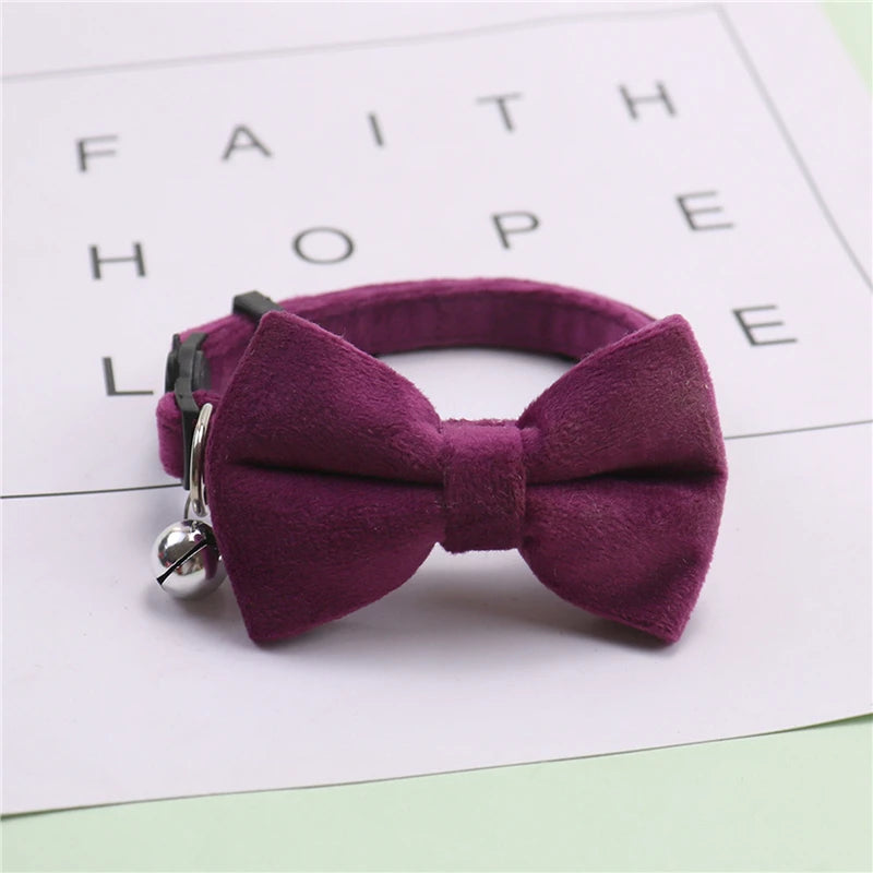 Velvet Bow-Tie Cat Collar with Bell