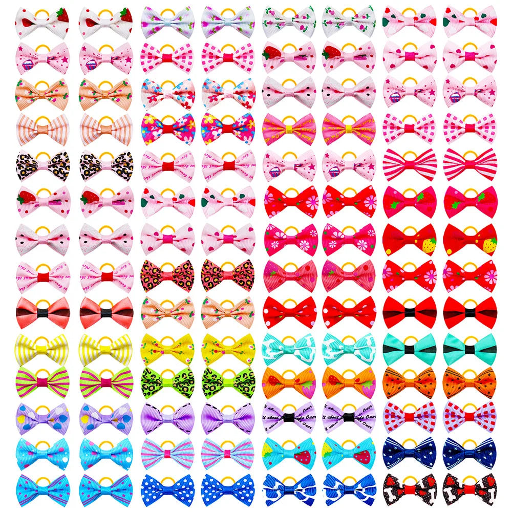 Mixed-Color Pet Hair Bows with Elastic Bands, 200 Pieces