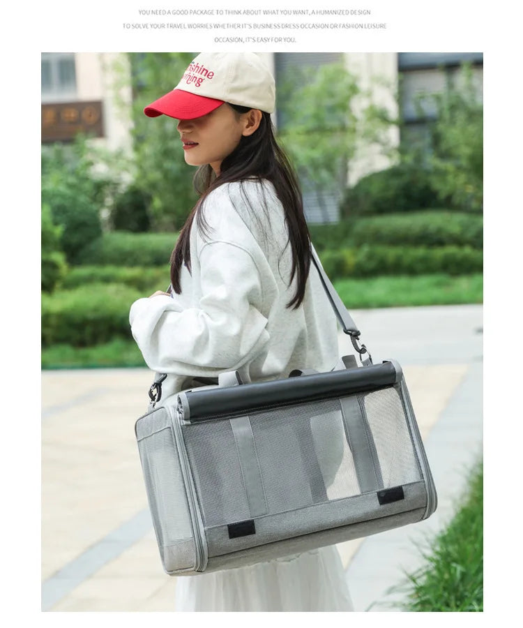 Foldable Mesh Pet Carrier with Front & Top Access