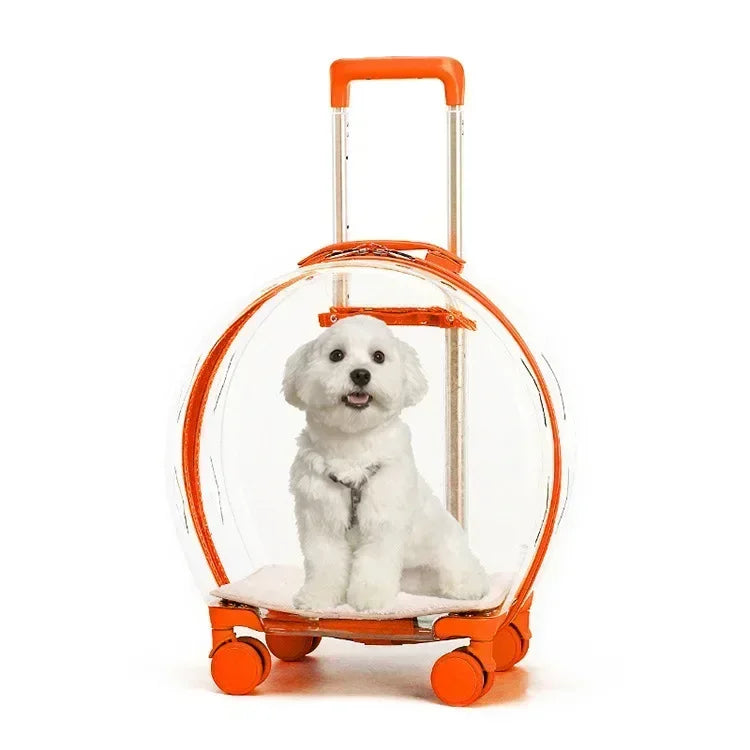 Clear Bubble Rolling Pet Carrier with Telescoping Handle