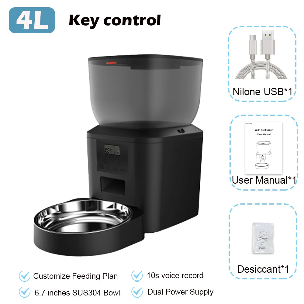 FURPIPI Automatic Pet Feeder with Button Controls, 4L or 8L