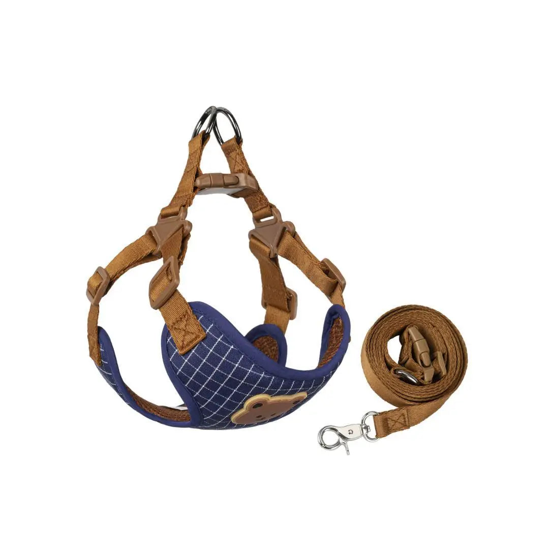 Bear-Patch Pet Harness & Matching Leash Set