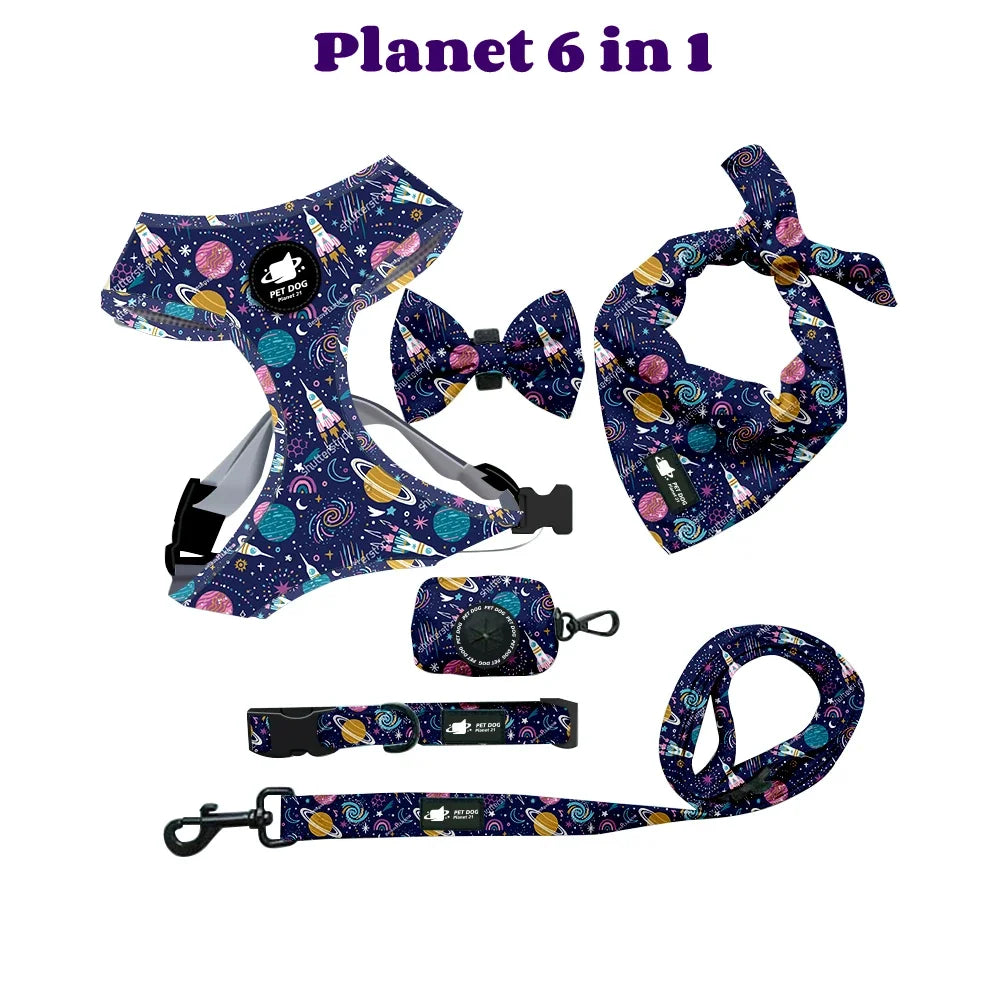 Printed Dog Harness & Coordinating Walking Accessory Set