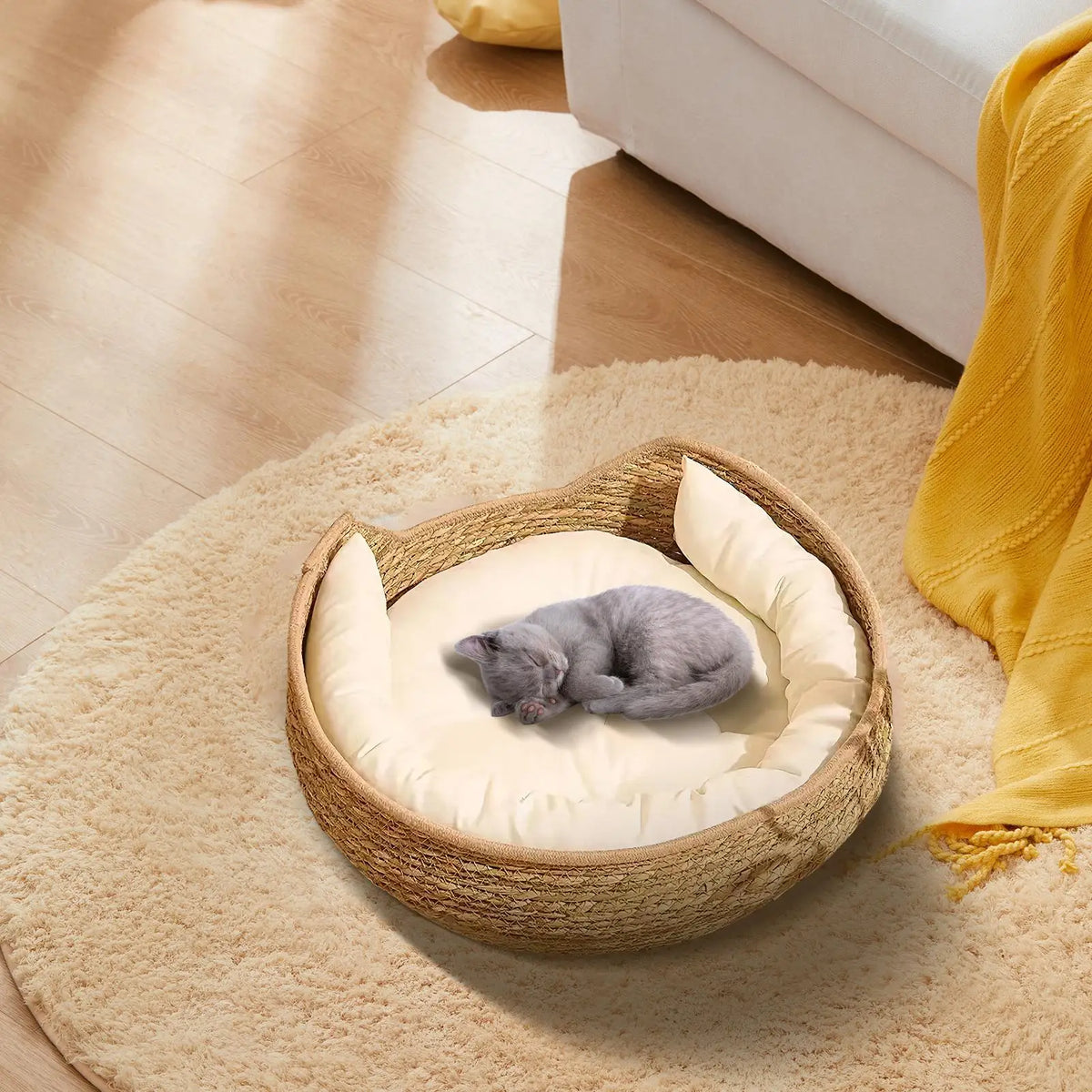 Woven Cotton Rope Cat Bed with Pillow & Pad