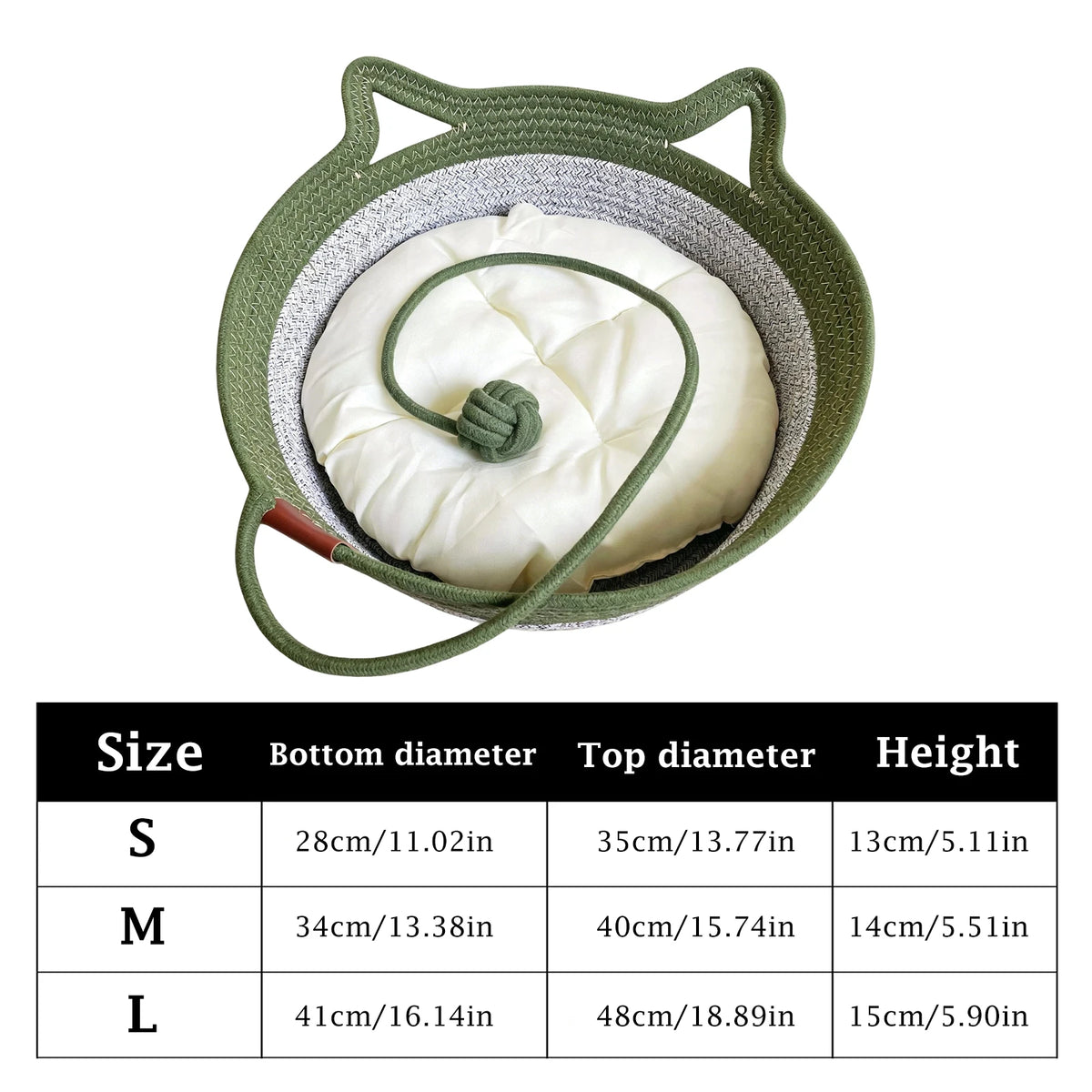 Cat-Ear Basket Bed with Removable Cushion