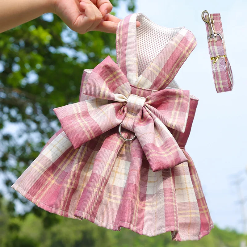 Plaid Pet Dress with Oversized Back Bow