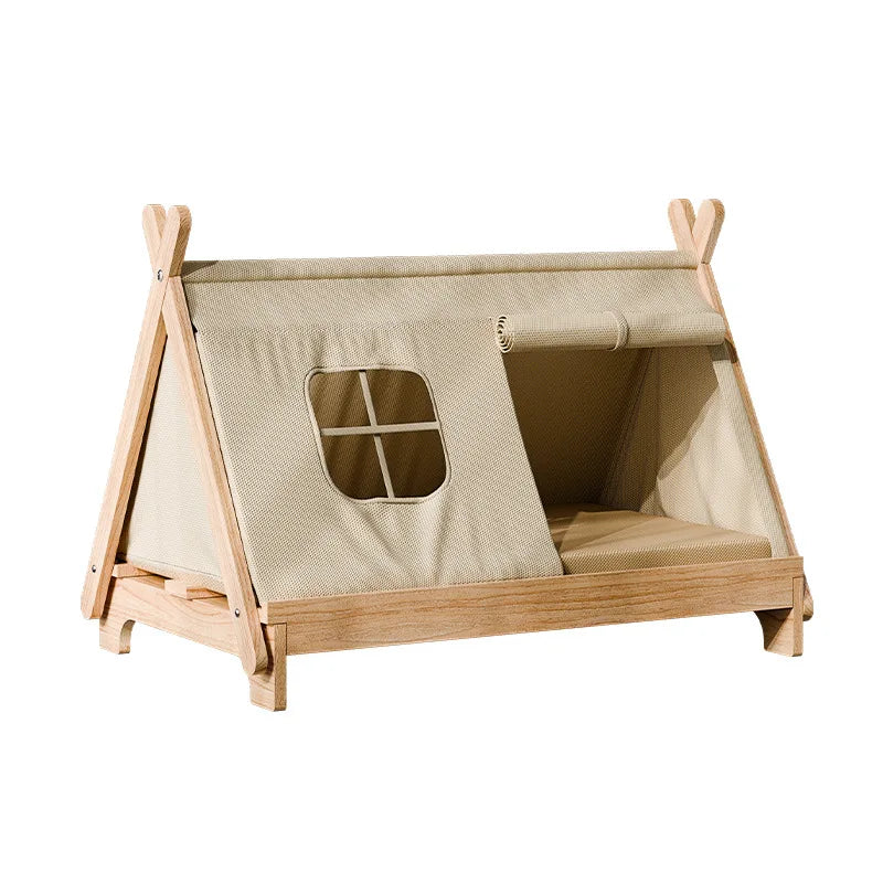 Elevated Wooden Cat Tent Bed with Peekaboo Window