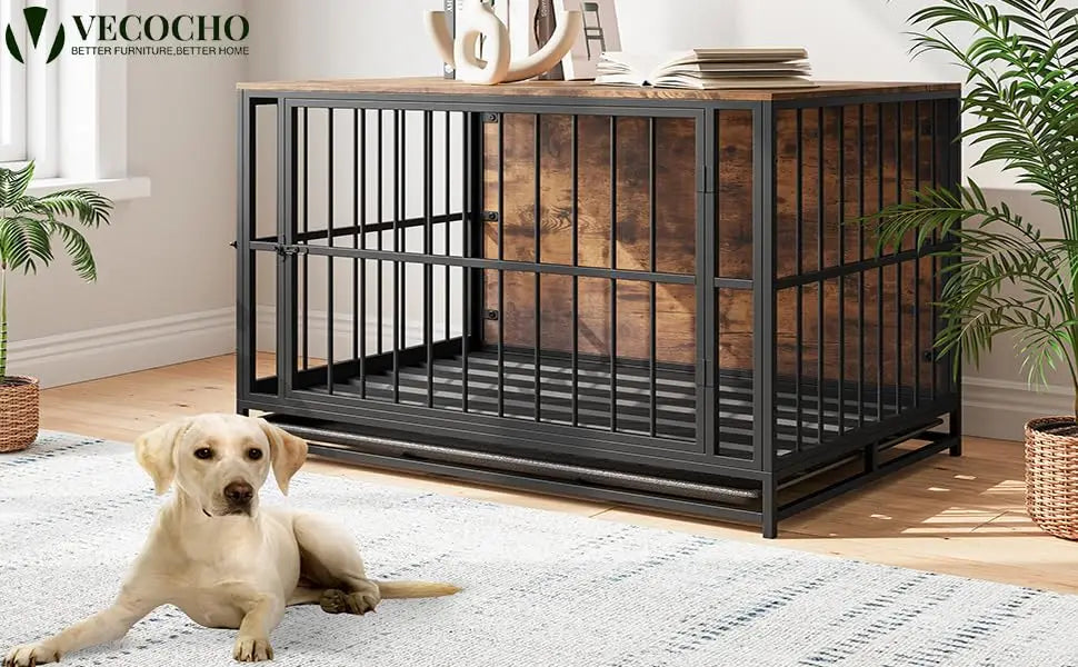 Furniture-Style Dog Crate Side Table with Double Doors & Tray