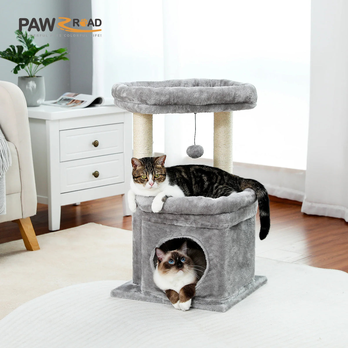 Compact Plush Cat Tower with Condo & Top Perch
