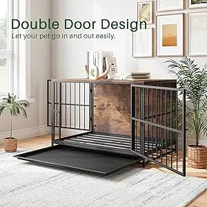 Furniture-Style Dog Crate Side Table with Double Doors & Tray