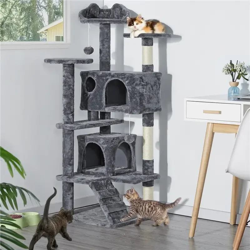 Plush Two-Condo Cat Tower with Lookout Perches