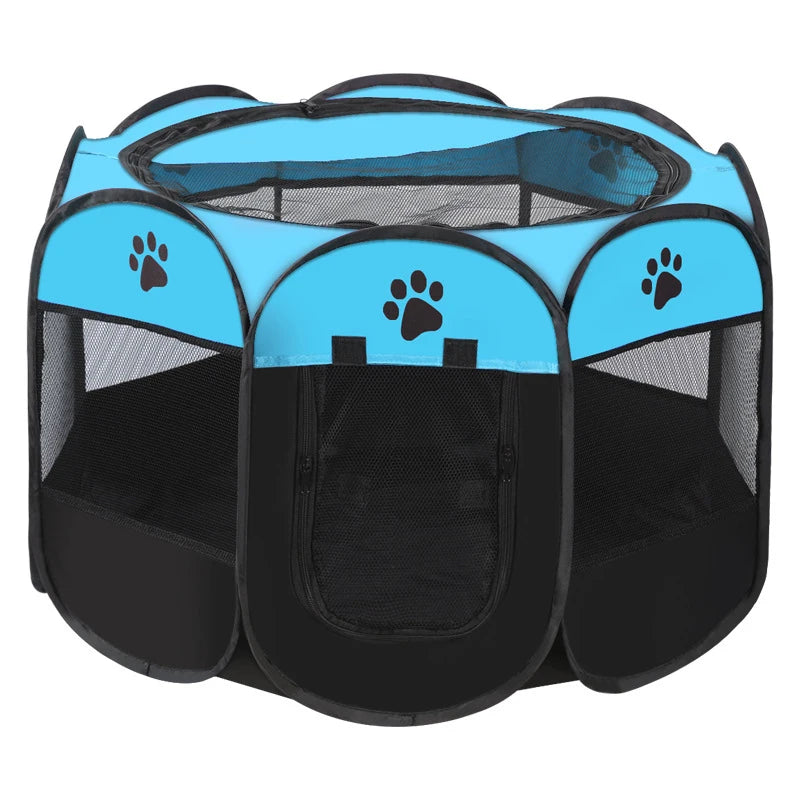 Foldable Octagonal Pet Playpen with Mesh Top