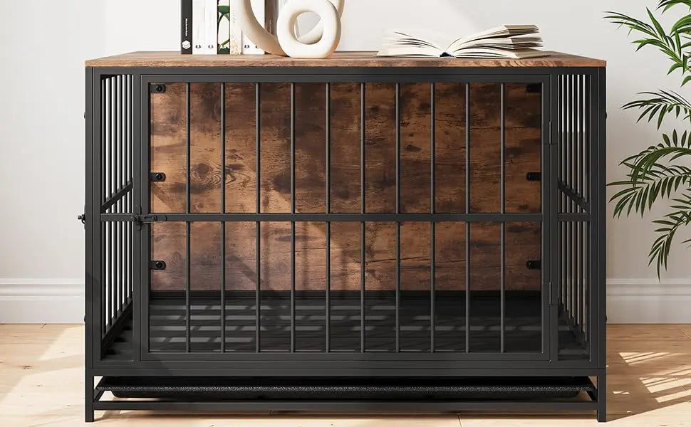 Furniture-Style Dog Crate Side Table with Double Doors & Tray