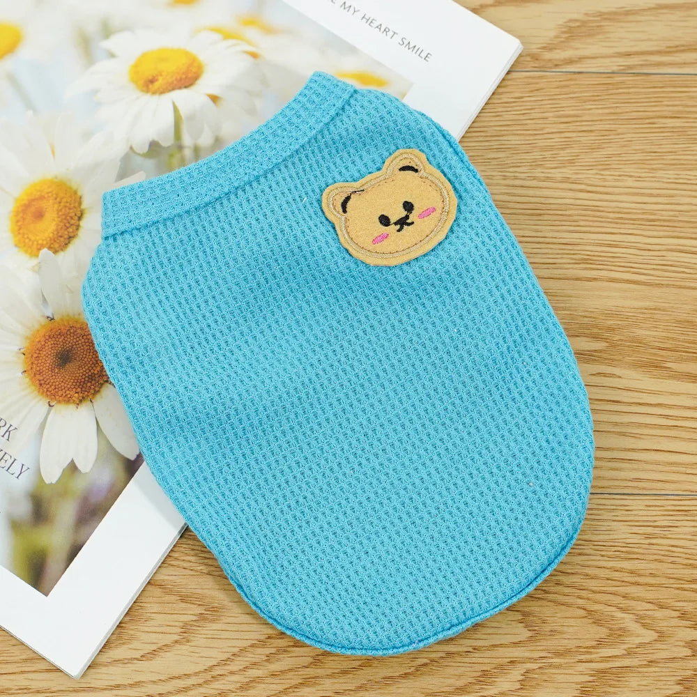 Waffle-Texture Bear-Patch Cat Vest