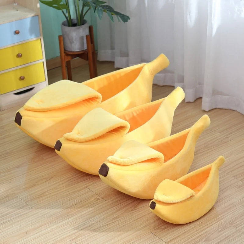 Banana-Shaped Cat Bed with Peel-Back Cover