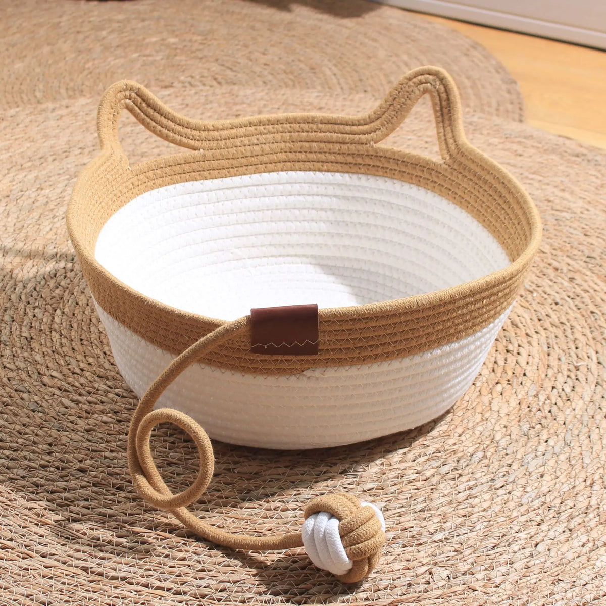 Cotton Rope Cat Basket Bed with Ear Handles & Ball Toy